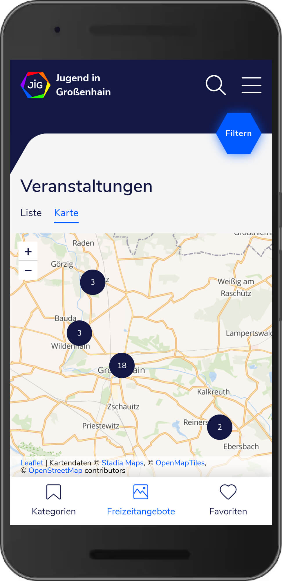 App-Ansicht: Heutige Hotspots
