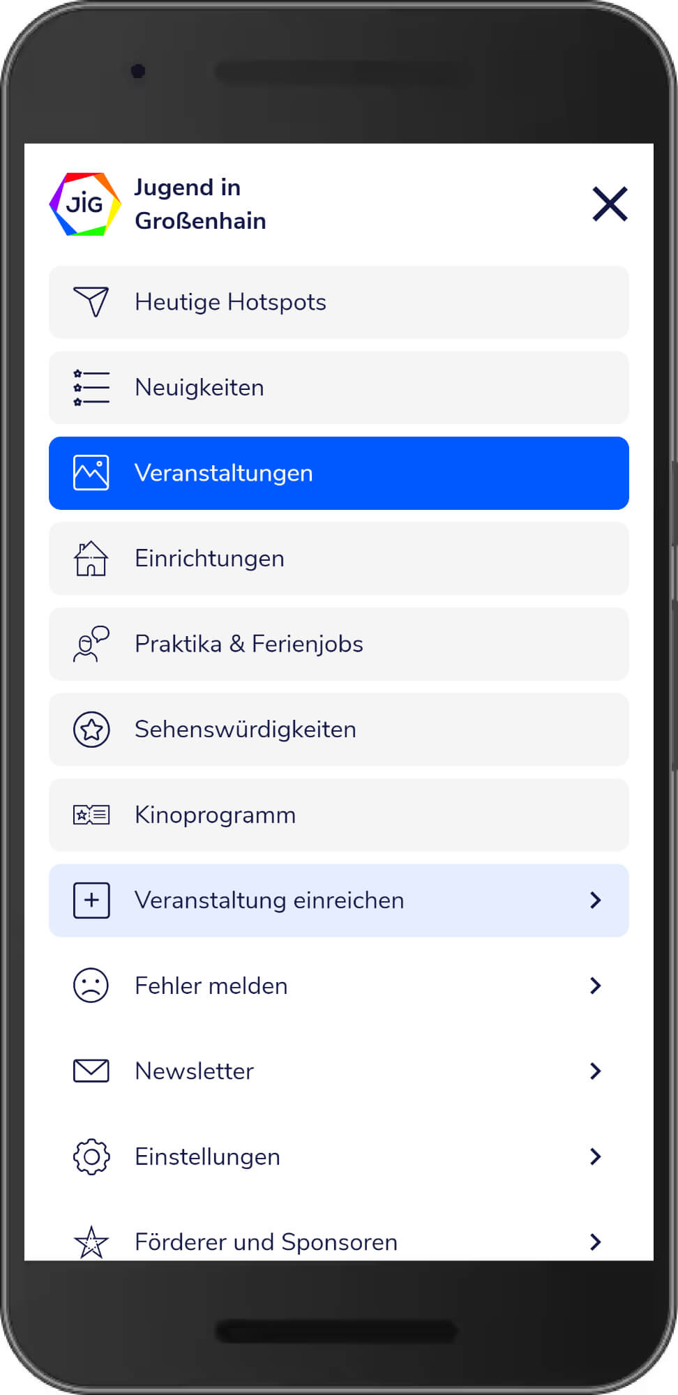 App-Ansicht: Heutige Hotspots